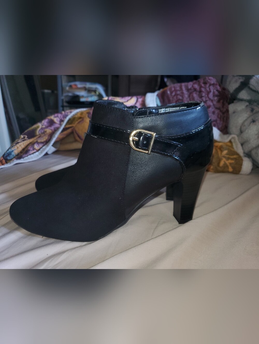 Vinage Karen Scott Black Leather + Suede Ankle Boots-size 9.5